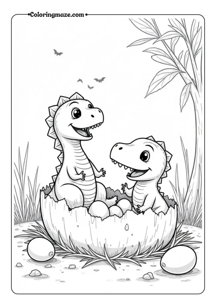 Baby Dinosaurs Hatching from Eggs