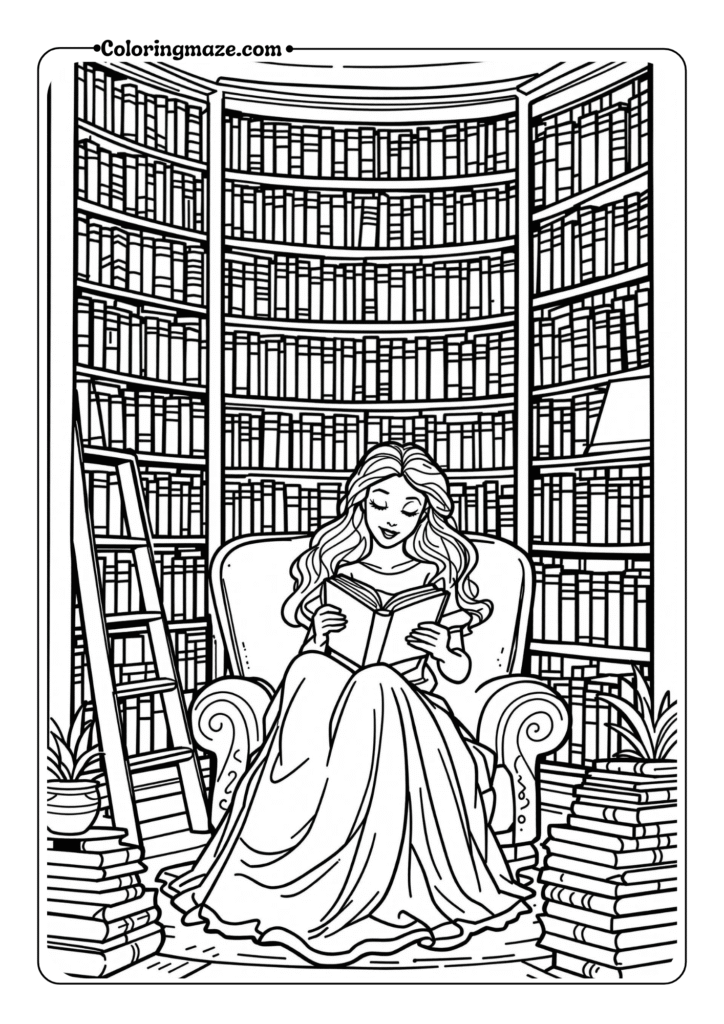 Belle Reading in Library