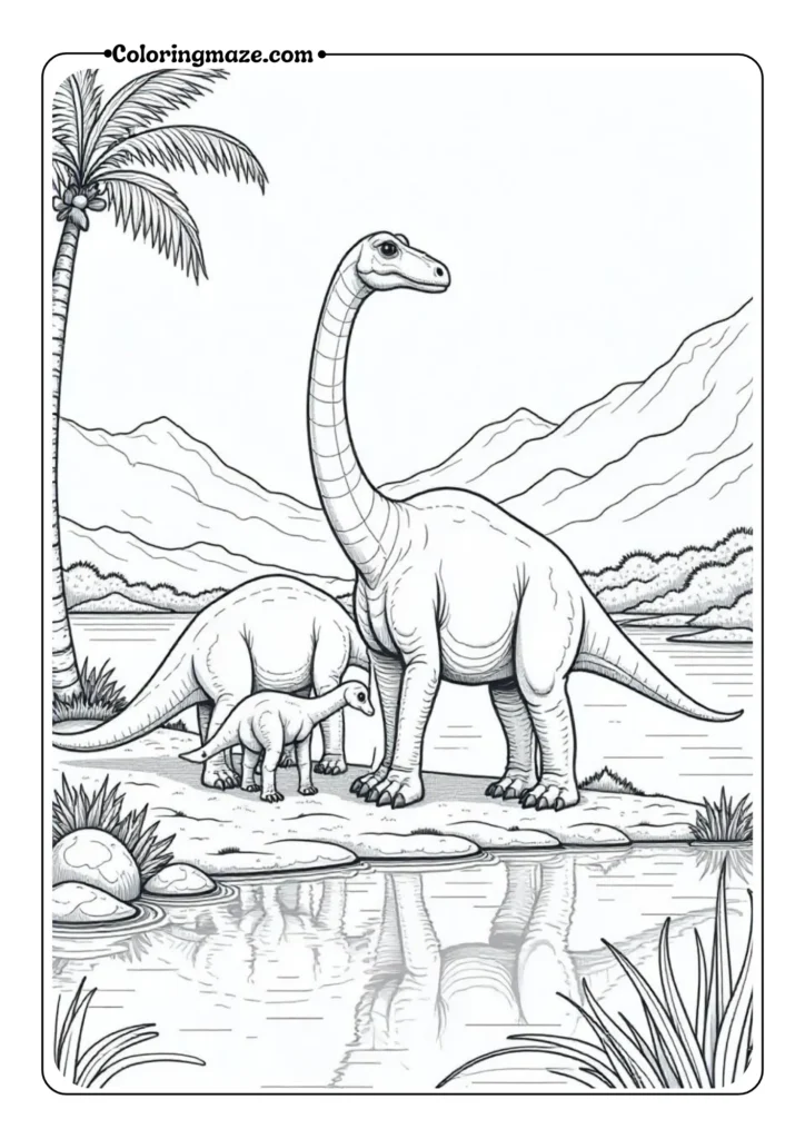 Brachiosaurus Family by Lake