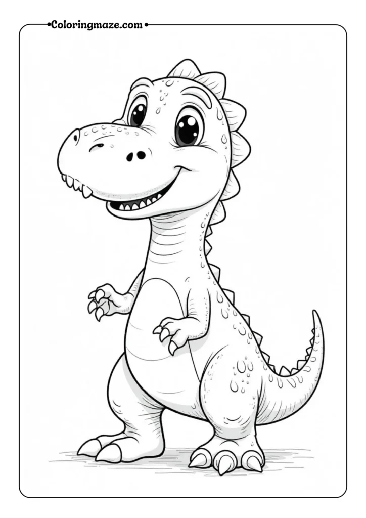 Cartoon-Style Friendly T-Rex dinosaur coloring pages