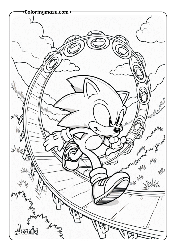 Collecting Rings on Loop Track . sonic the hedgehog coloring pages