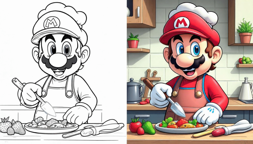 Mario Chef in the Kitchen mario coloring pages