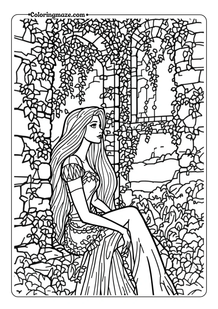 Rapunzel in Tower with Long Hair