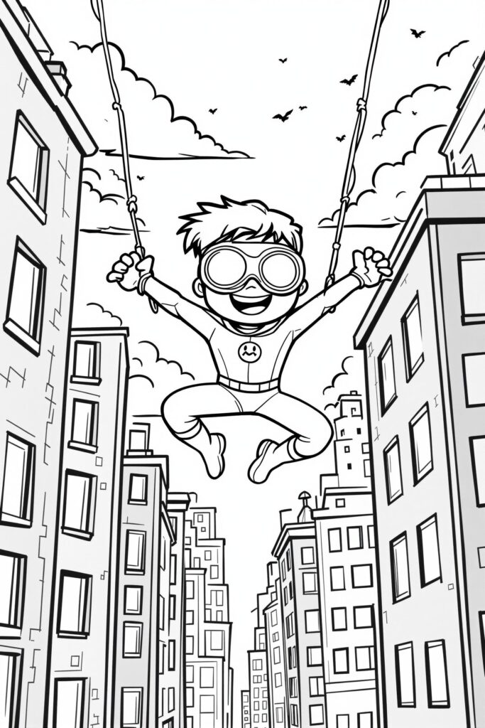 Web-Slinging Through the City coloring pages