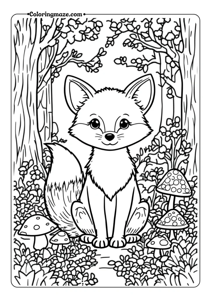 fox sitting among forest